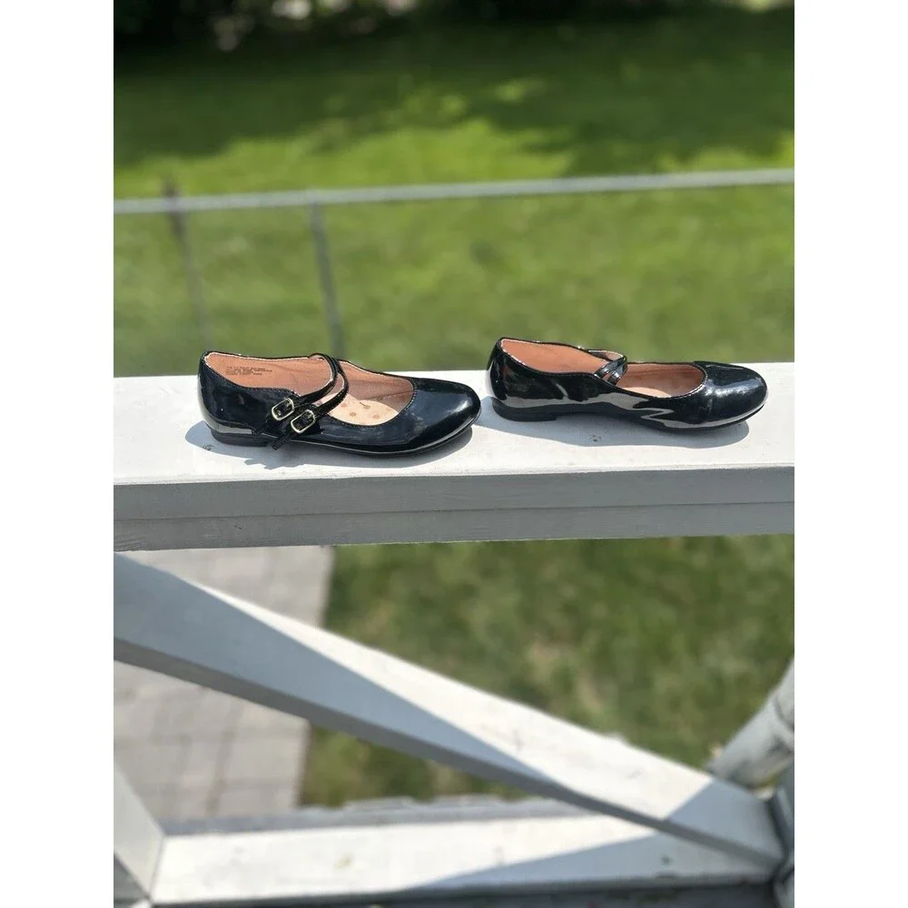 Christie & Jill Girls Black Patent Mary Jane Shoes Size 1 Double Strap